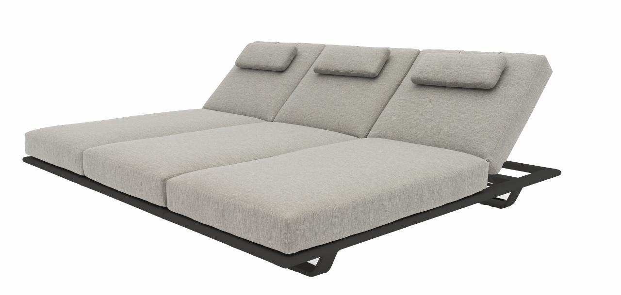 STAY FLEX triple sunlounger charcoal frame + pillow ashgrey