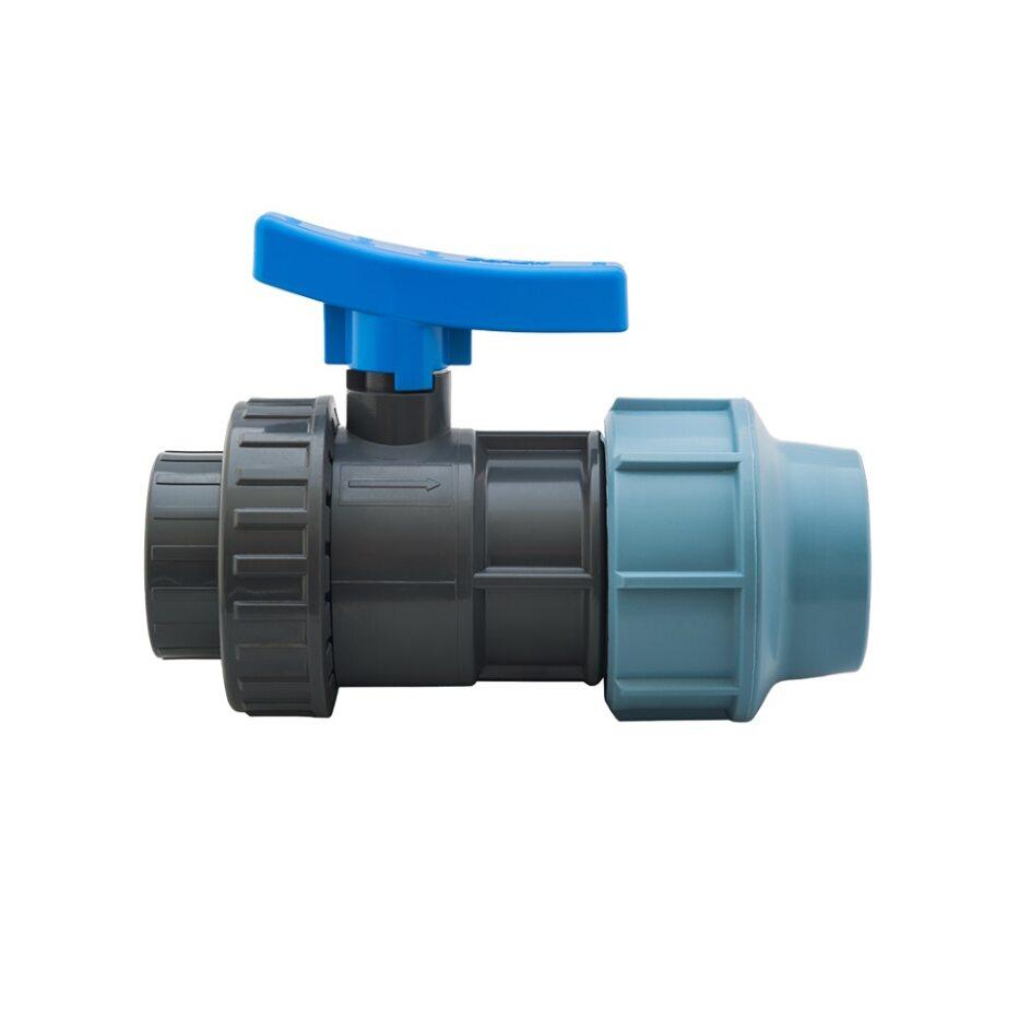 PE klemkoppeling kogelkraan PVC 50mm x 1 1/2