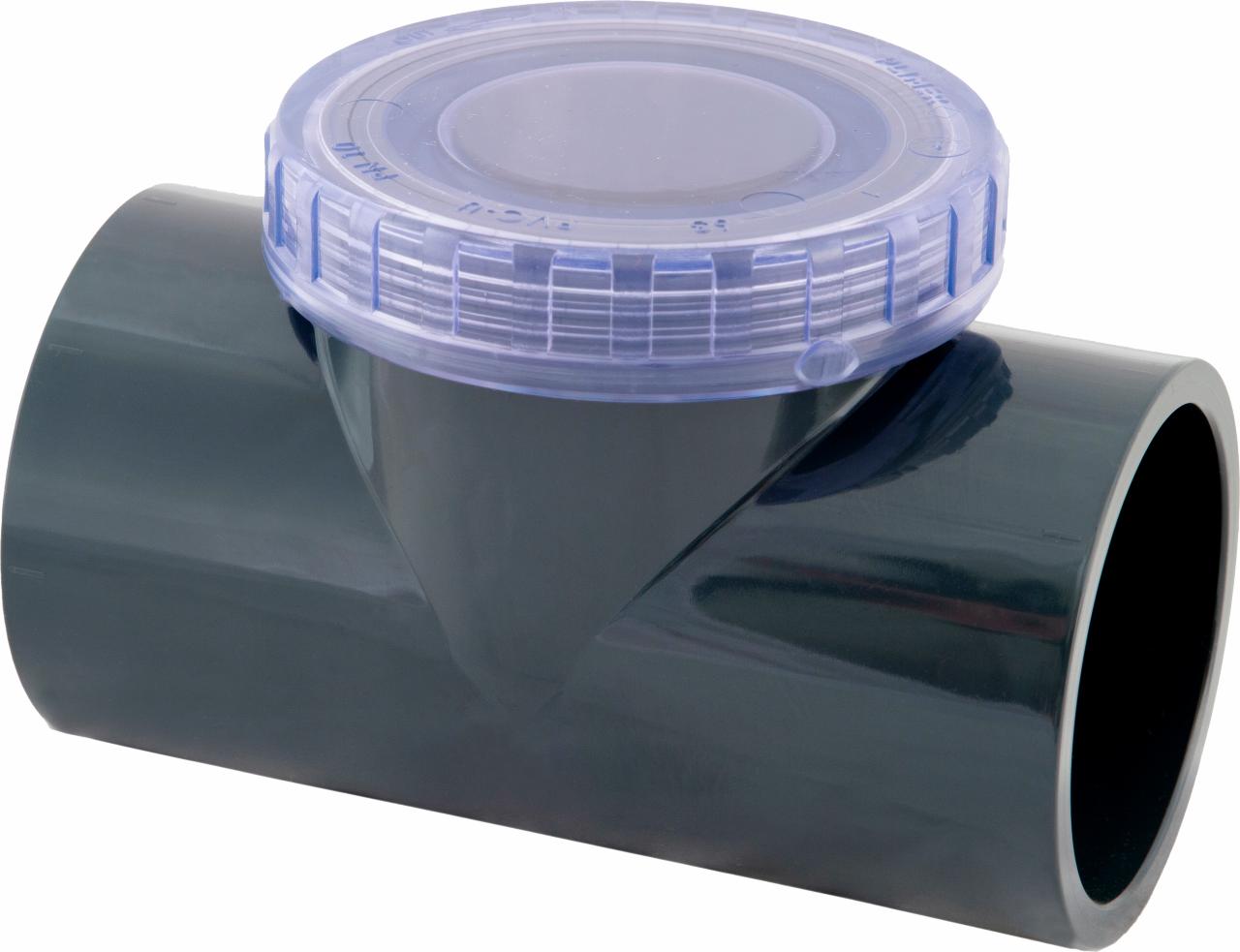 Terugslagklep T-stuk met transparante dop PN 10